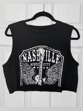 Nashville Music City Black Graphic Crop Tank Top